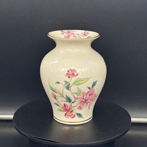 Vintage 1980's Lenox Barrington Collection Flared Pink Floral 24K Gold Trim Vase - Picture 9 of 9